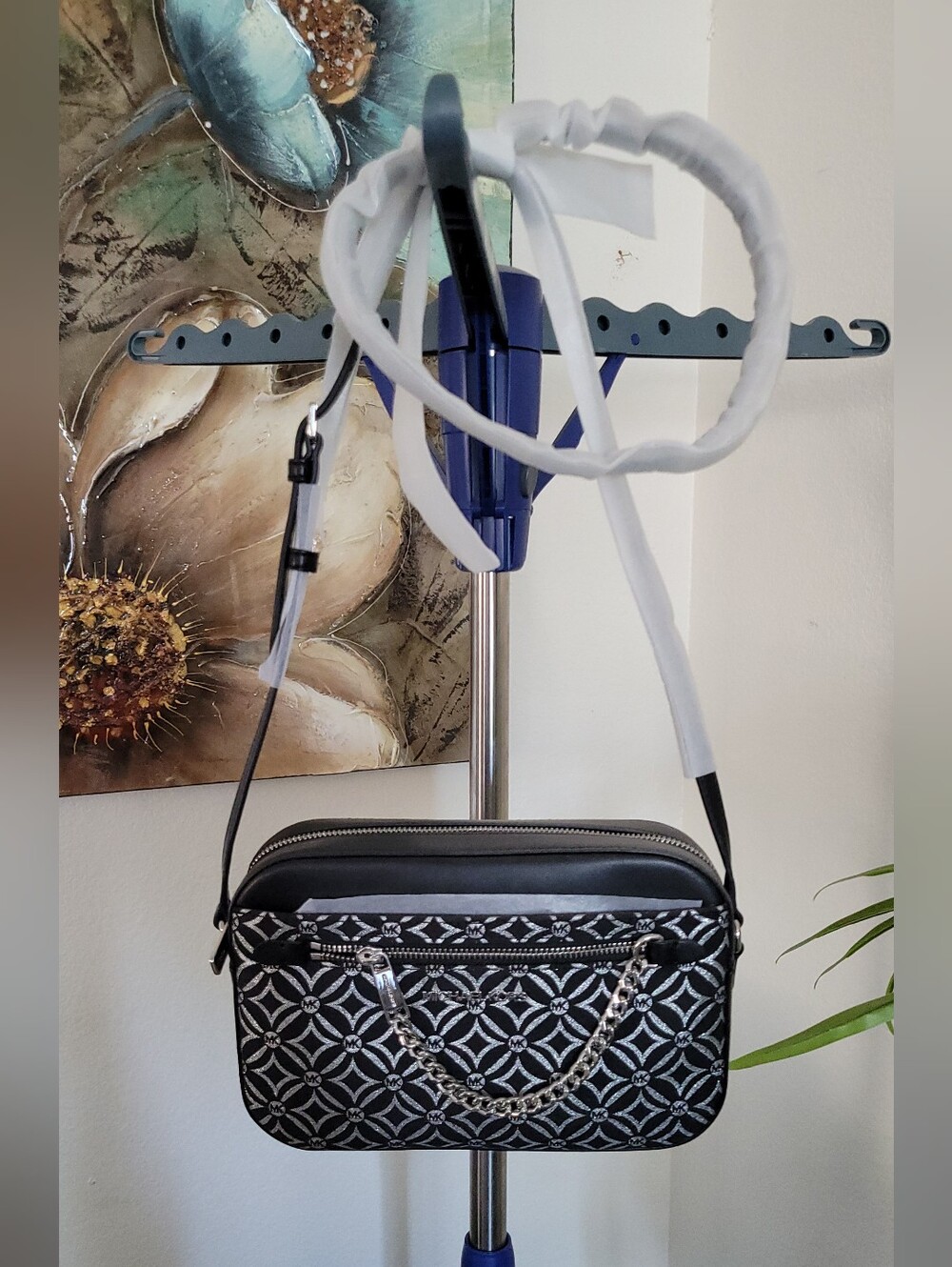 NWT Jet Set Large Metallic Logo Jacquard Crossbody Bag